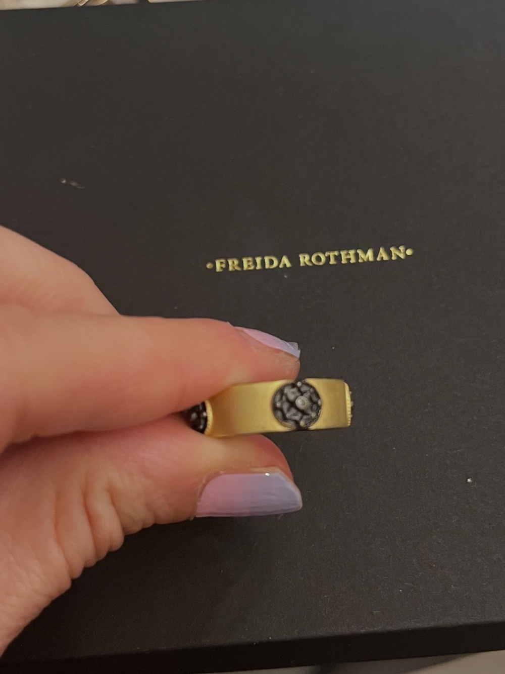 Freida Rothman Gold-Tone Women's Band Ring with Black Accents